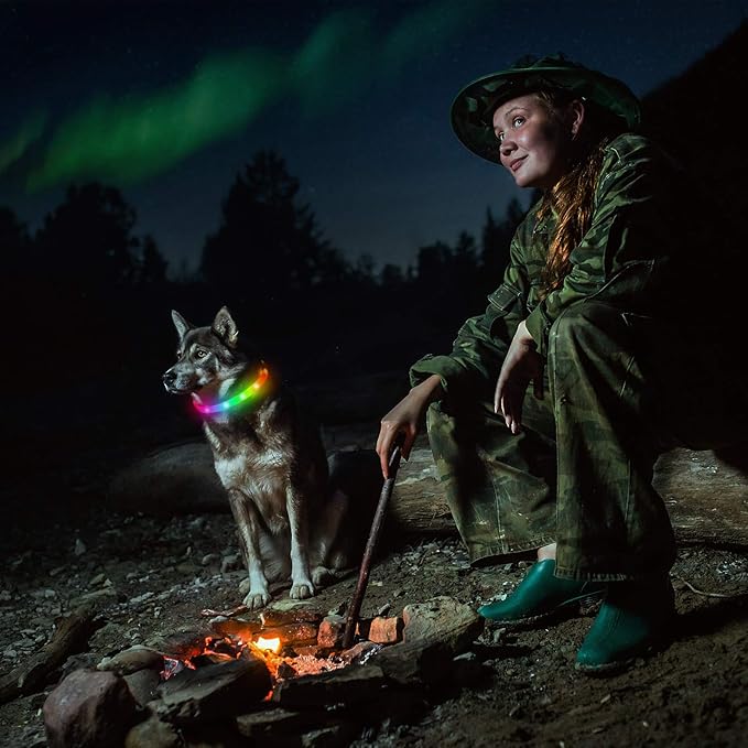 LED Dog Collar, Rechargeable RGB Color Changing Light Up Dog Collars, Waterproof Dog Lights Make