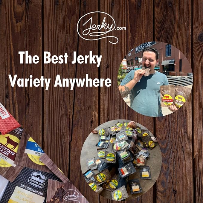 Jerky.com Booze Jerky Sampler - Featuring Chipotle Bourbon, Red Wine, Whiskey BBQ, Honey Bourbon