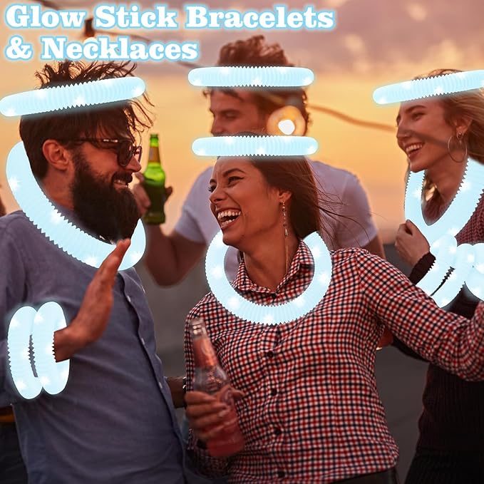White Glow Sticks Party Favors Supplies Decorations for Wedding, Light Up Sticks Wands Necklaces