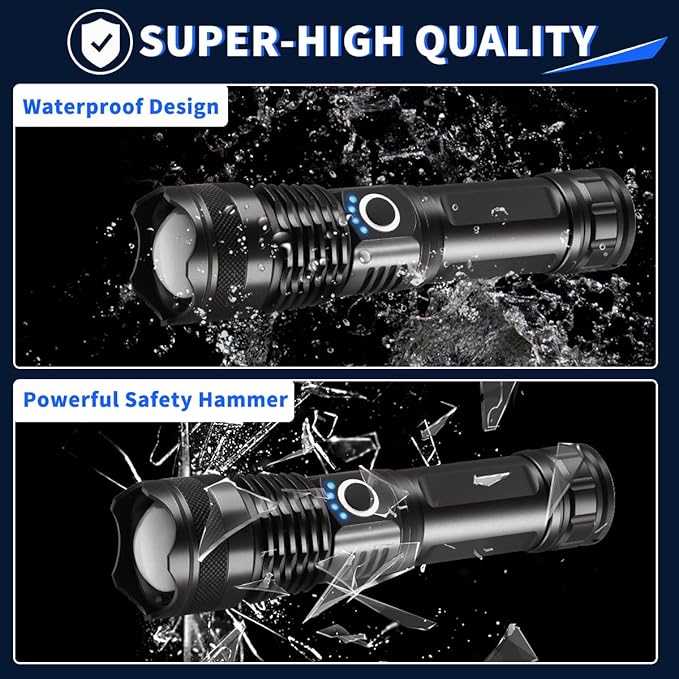 3Pack Rechargeable Flashlights High Lumens, Super Bright Flashlight, 5Modes LED Flashlight