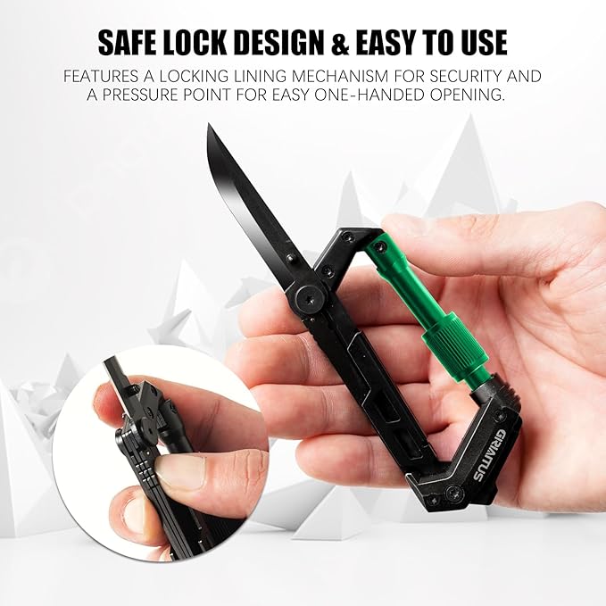 Carabiner Multitool with Pocket Knives, EDC Carabiners, Serrated Knife, Rope Cutter, Screwdriver