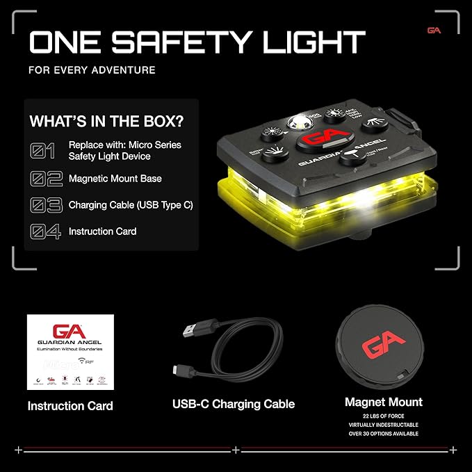 Guardian Angel Micro Series Safety Lights, Beacon Device (Yellow Front & Yellow Rear) |Rechargeable
