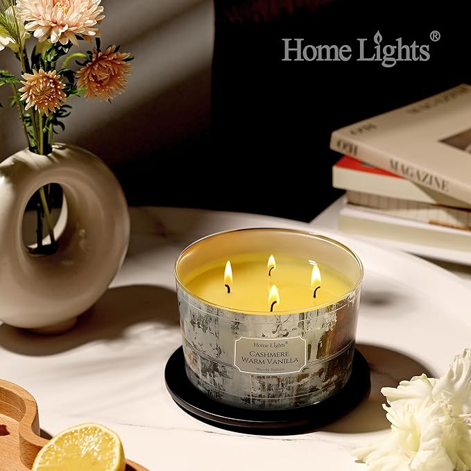 HomeLights Scented Candles for Women & Men, 18oz Candle Jars Aromatherapy 4-Wick Candle, Ideal for