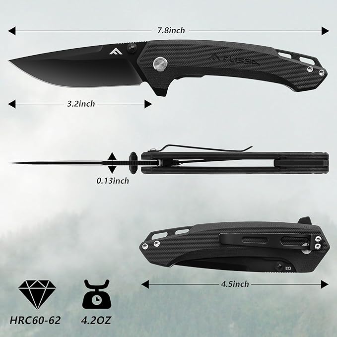 FLISSA Pocket Folding Knife, 3.2??D2 Blade G10 Handle EDC Knife with Pocket Clip Liner Lock for