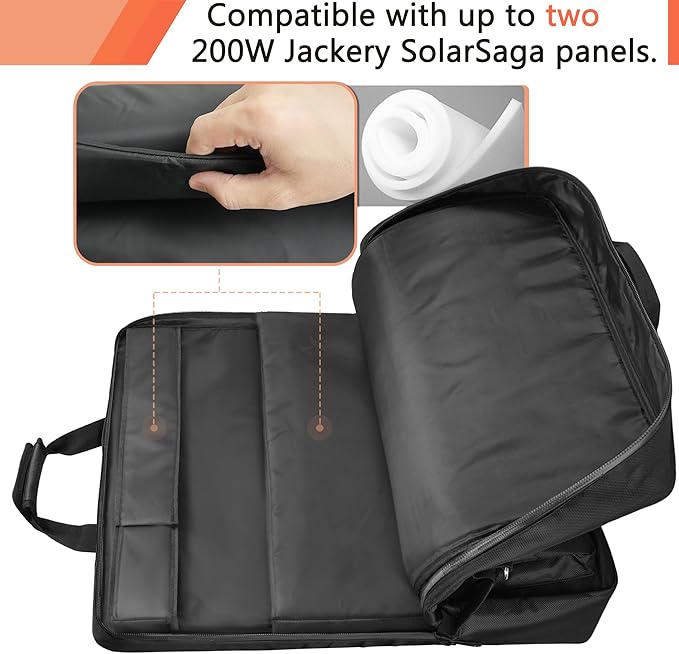 Solar Panel Storage Bag Compatible with 2 Jackery 200W, Padded Portable Solar Panel Travel Bag