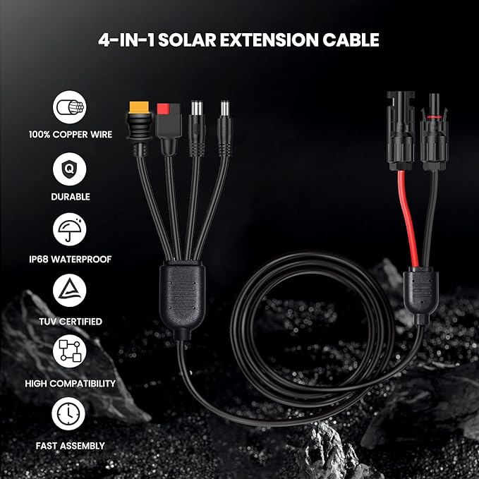 Universal 4-in-1 Solar Connector Kit, 16 AWG to Anderson XT60 DC7909 DC5521 Solar Extension Cable