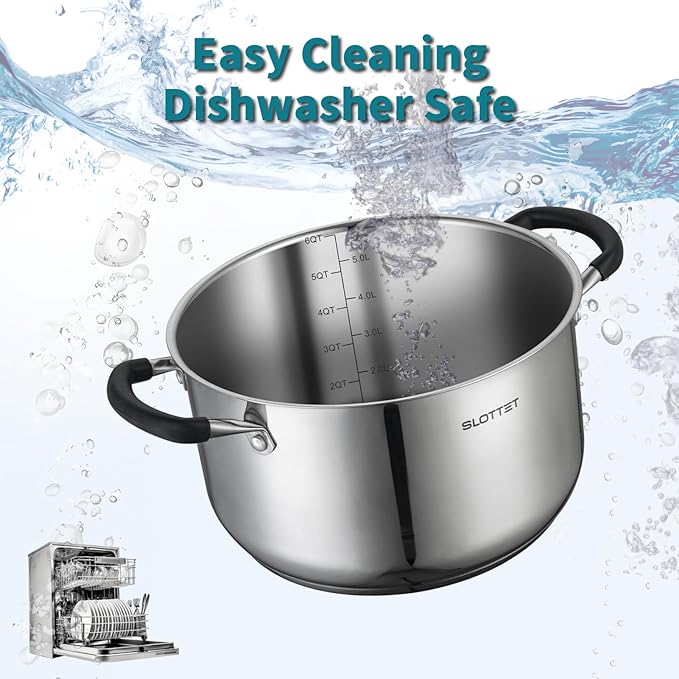 6 Quart Stainless Steel Stock Pot with Steamer,6 Qt Multipurpose Stockpot with Stay-cool silicone
