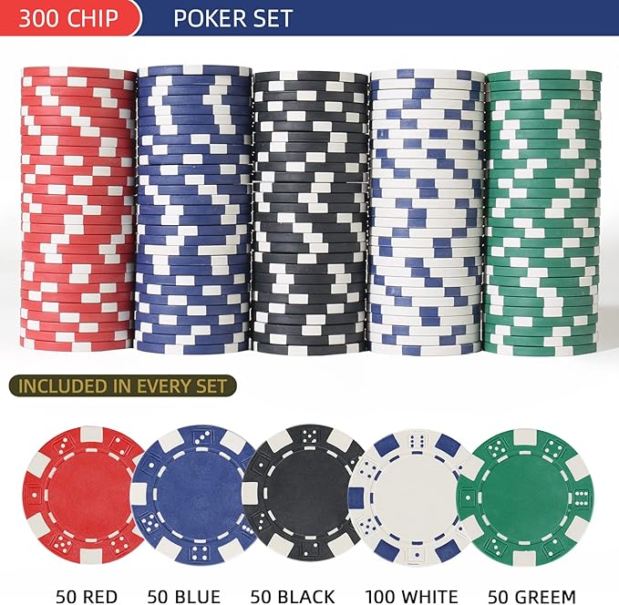 300Pcs Poker Chips Set for Texas Holdem,Blackjack,Professional Poker Kit with Aluminum Case,2 Decks