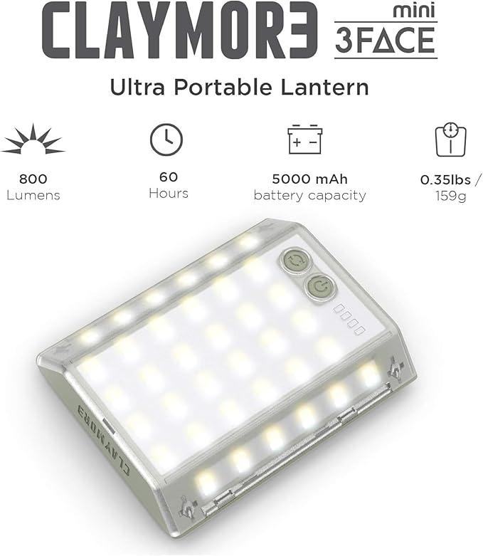 CLAYMORE 3Face Mini (Moss Green) - Lightweight and Portable LED Area Light for Outdoors, Camping