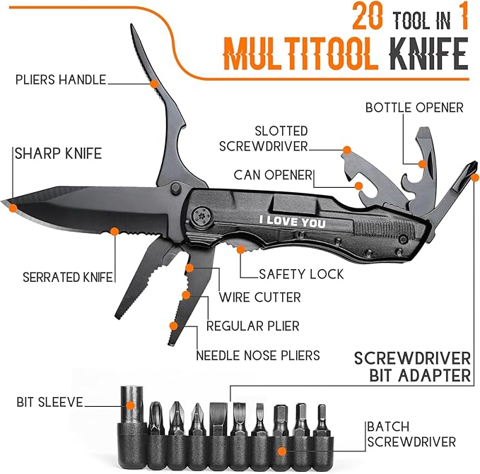 Gifts for Boyfriend Him Husband Men, Multitool Knife?�I LOVE YOU?? Valentines Unique Gifts
