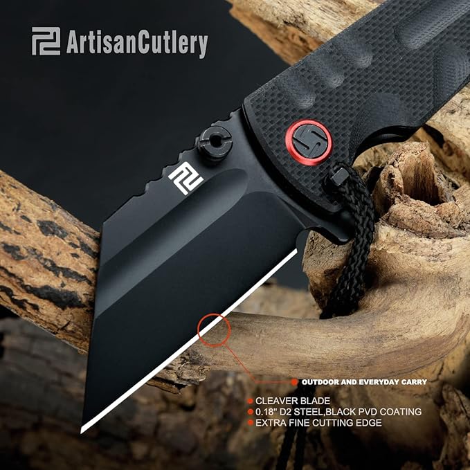 ARTISANCUTLERY Tactical Knife Proponent Subsize (1820PS) D2 Steel Black PVD Blade with G10 Handle