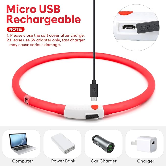 HIGO Light Up Dog Collar, Lightweight Silicone LED Dog Collar, USB Rechargeable Dog Collar Light
