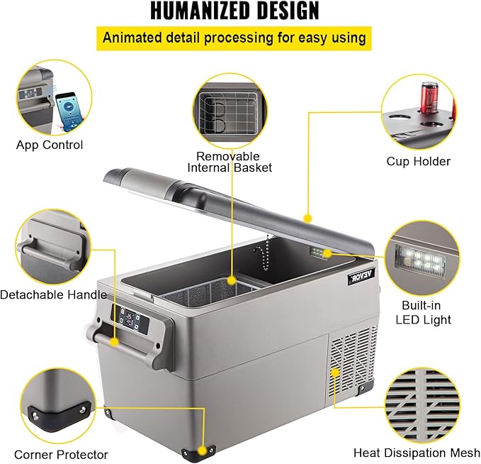 VEVOR CF35 Portable 37 Quart(35 Liter) 12 Volt App Control(-4℉~68℉), Car Refrigerator Dual Zone