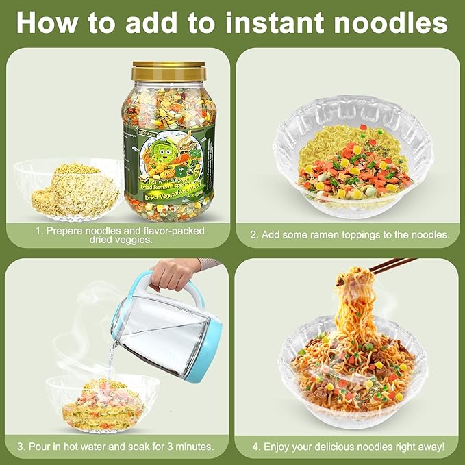24Oz Mixed Ramen Toppings Dehydrated Soup, 680g All Natural Vegetable, 9 Freeze Dried Veggies for