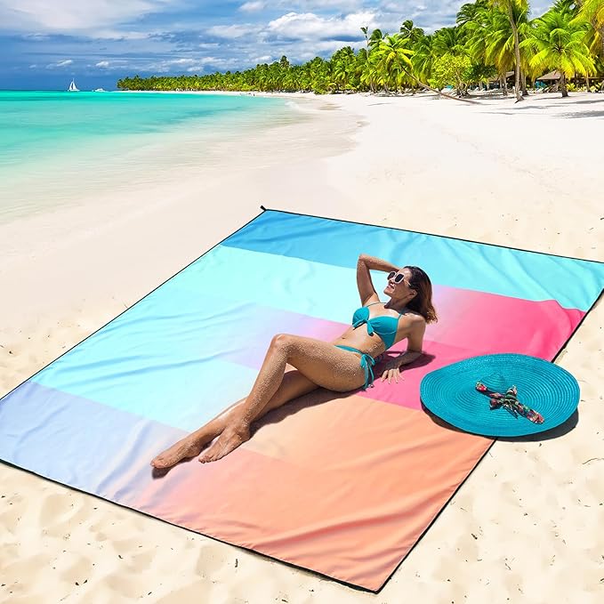 Beach Blanket Waterproof Sandproof Beach Mat 79" X 83"/10'x9'for 2-8 Adults Quick Drying Outdoor