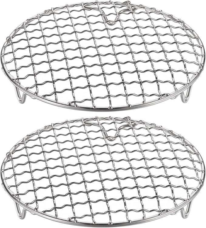 HARFINGTON 2pcs Round Cooking Rack 6.5-inch 201 Stainless Steel Cross Wire Barbecue Grill Net with