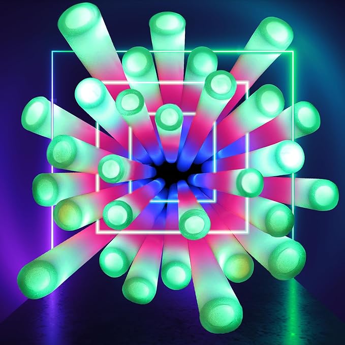 100 Pcs 18.5 inch Foam Glow Sticks Bulk, 4 Color LED Light Foam Sticks, Glow In The Dark Party