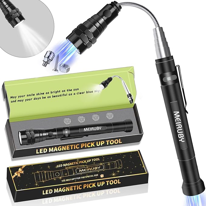 Magnetic Pickup Tool Gifts for Men, Stocking Stuffers for Men Adults, Telescoping Magnet Flashlight