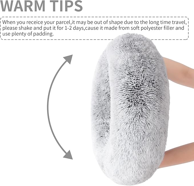 Love's cabin Calming Cat Bed for Indoor Cats, Anti-Anxiety Donut Round Dog Bed, Fluffy Faux Fur