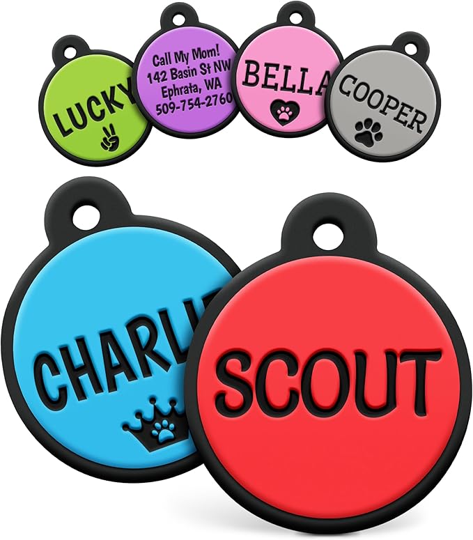 GoTags Silicone Dog Tags, Soundless Pet Tag, Personalized Silent Tag Engraved for Pets with Cute