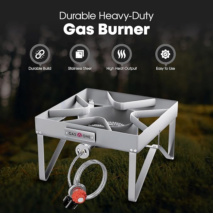 GasOne Stainless Steel Outdoor Propane Burner ??High Pressure Camp Stove with Adjustable Regulator