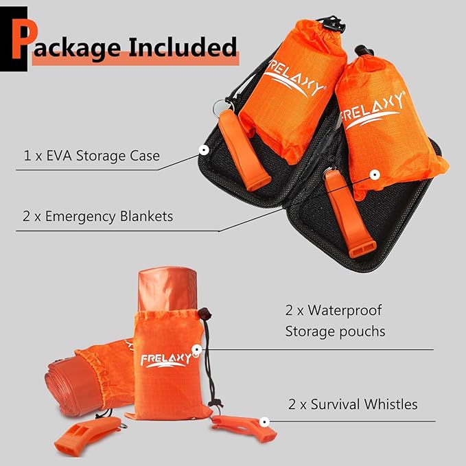 Frelaxy Emergency Blanket 2-Pack/4-Pack, Extra-Thick Extra-Large Space Blankets with Whistles