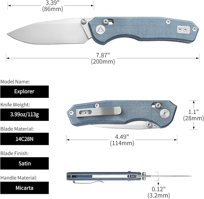 CMB Explorer Micarta Handle 14C28N Steel Blade Crossbar Lock Knife Pocket Folding Tactical Survival