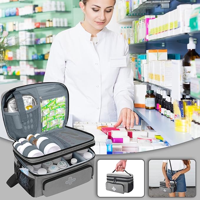 Medicine Storage Bag, Medical Bag Pill Bottle Organizer for Emergency, Medicine Box Empty with