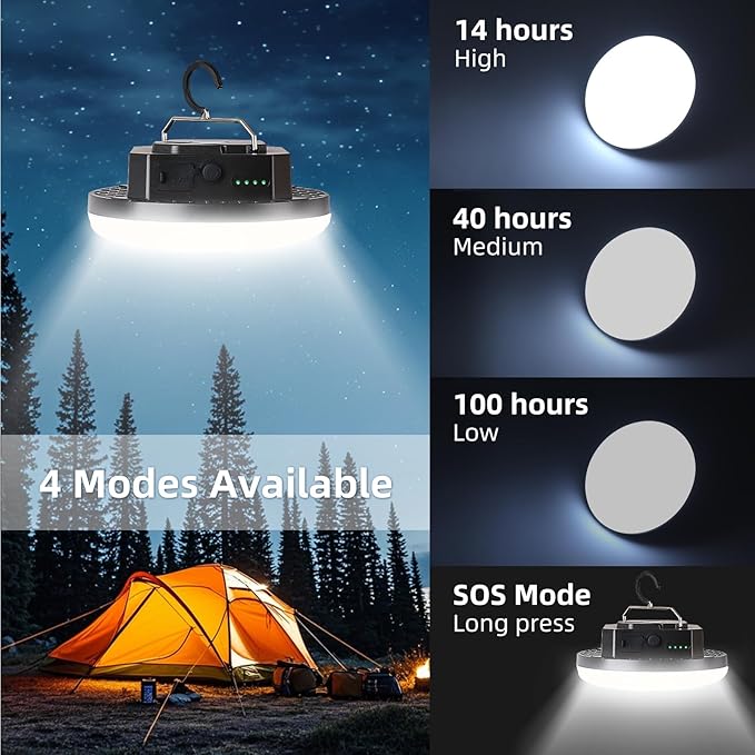 Camping Lantern 10500mAh Rechargeable Battery, 32W Ultra Bright LED Hanging Light with 3 Modes