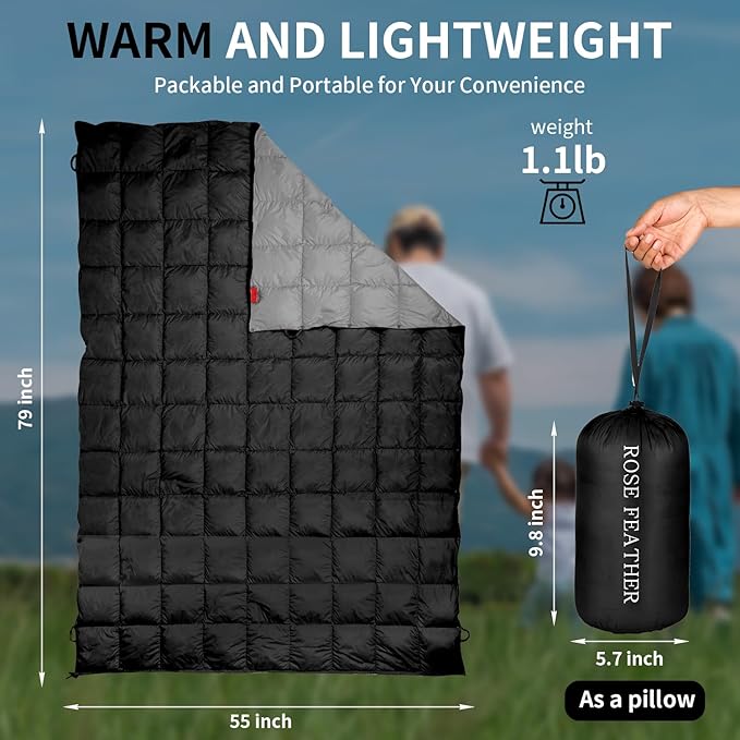 Down Camping Blanket, Muti-Use Outdoor Travel Blanket, Puffy Sleeping Bag Blanket, Waterproof
