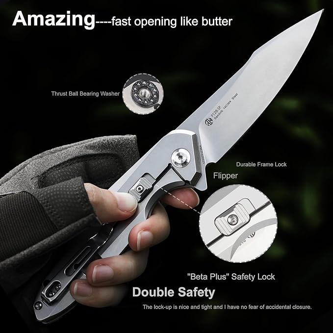 Ruike Pocket Camping Folding Knife,14c28n,Frame Lock,Ball Bearing,Flipper Fast Opening,Harnd 3.66"