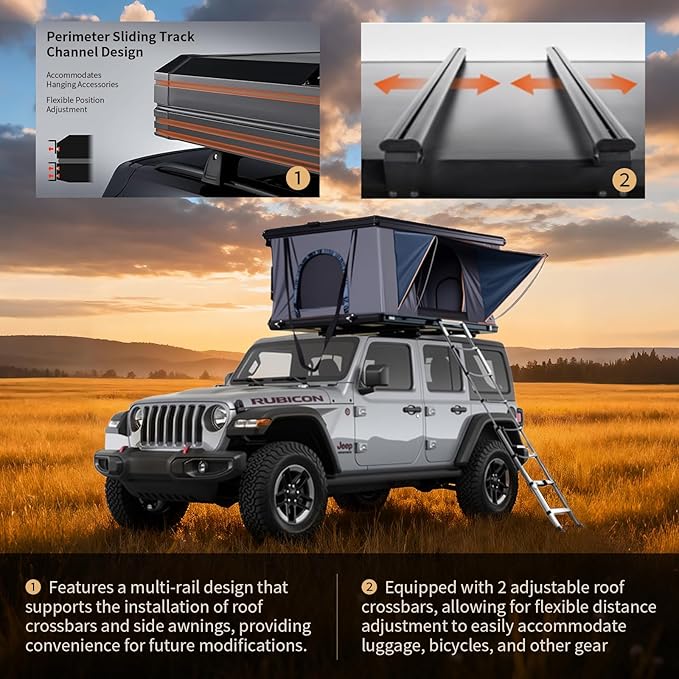 Rooftop Tent Hard Shell - Outdoor Car Camping 2-3 Person Truck, Sedan, SUV, Waterproof, Teardrop