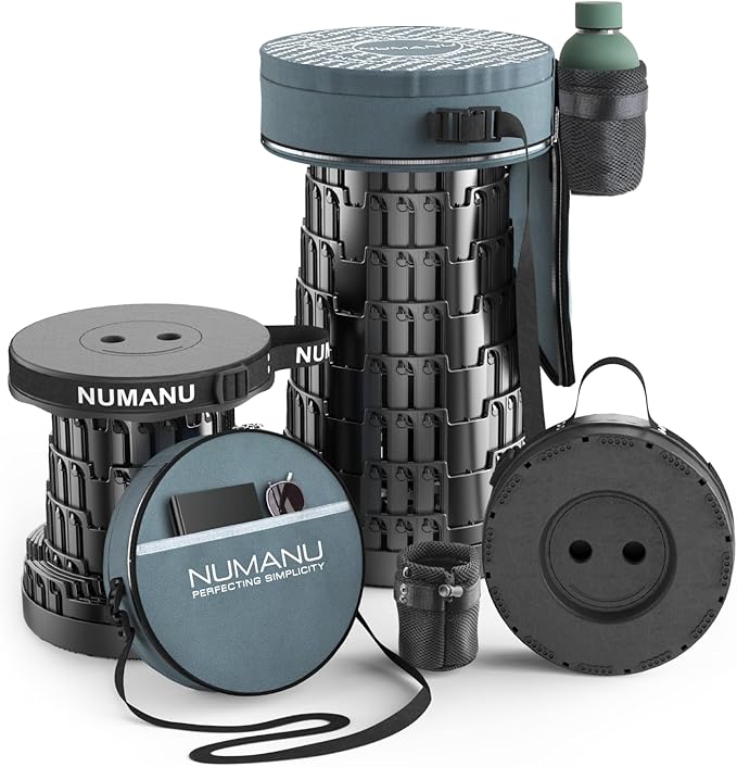 NUMANU 2025 Upgraded Collapsible Stool & 3IN1 Cushioned Carry Bag, Telescopic Folding Stool, Max