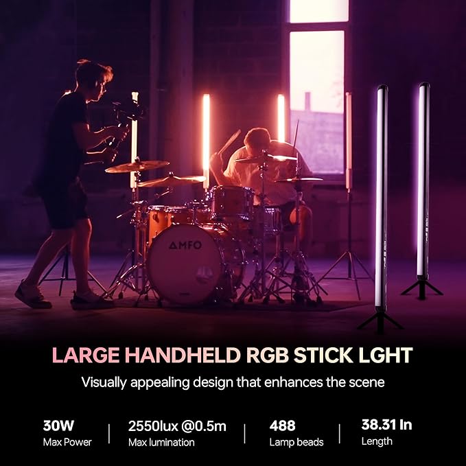 VILTROX K90 2 Pack RGB Tube Light, 30W 38inch Large RGBWY Photography LED Video Stick Light Wand