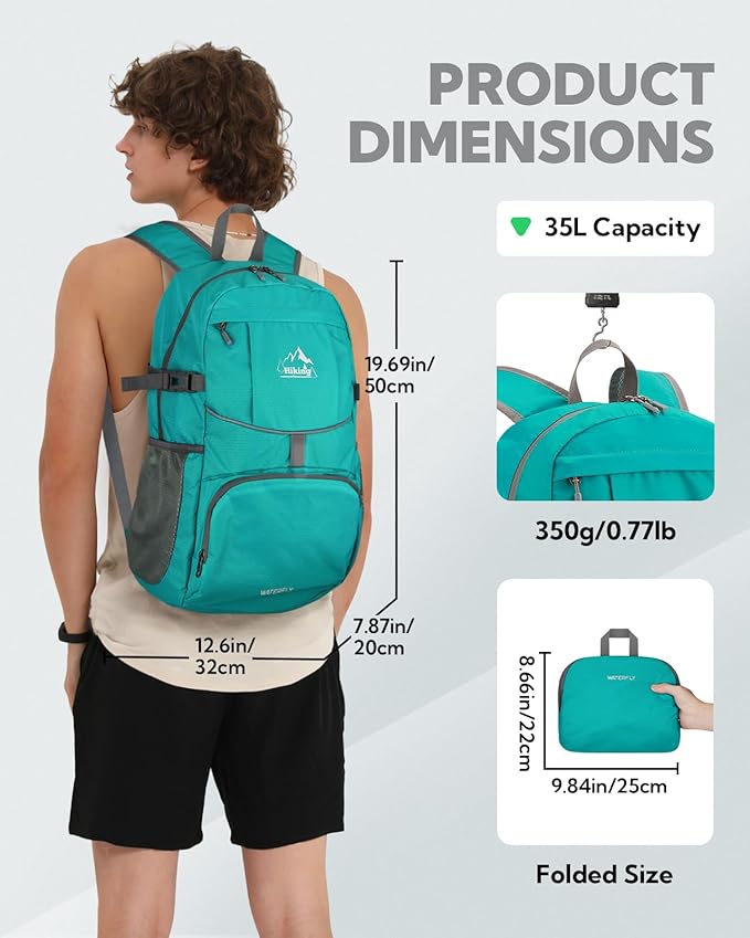 WATERFLY Hiking Foldable Daypack Backpack: 25/35L Ultra Lightweight Packable Waterproof Outdoor