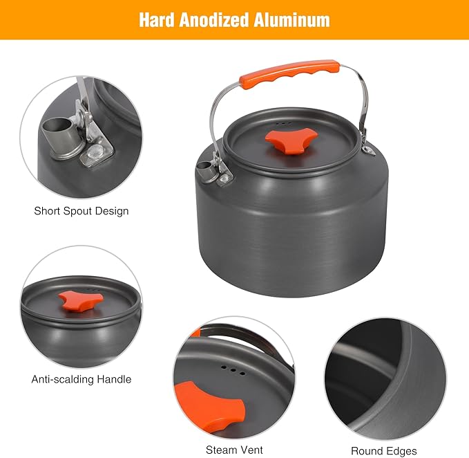 REDCAMP 2L Outdoor Camping Kettle, Aluminum Water Pot with Carrying Bag, Compact Lightweight Camp