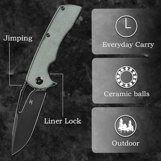 KANSEPT Kryo Pocket Knife 8.08in Folding Knives with 3.58in12C28N Steel Drop Point Blade and Green