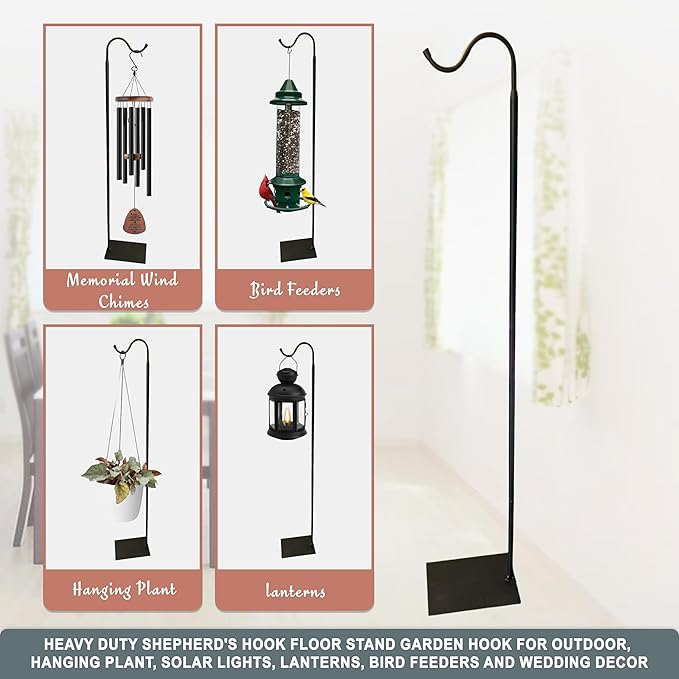 The Wind Chime CO 60" Adjustable Heavy Duty Shepherd's Hook Floor Stand Garden Hook for Outdoor