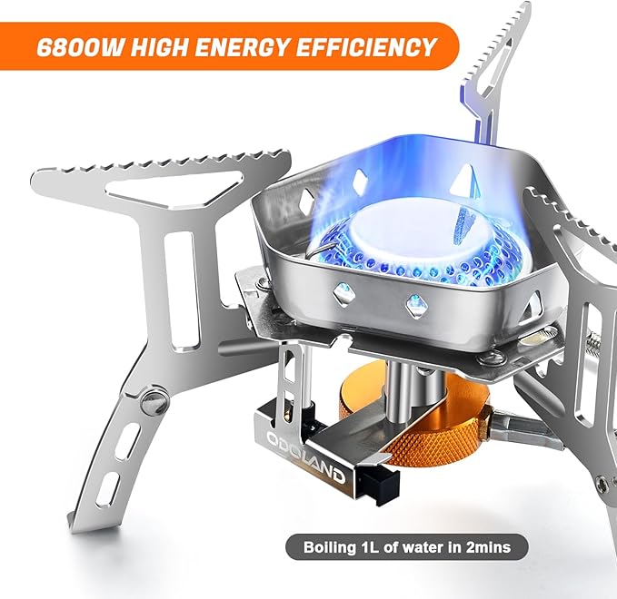 Odoland 3500W/6800W Windproof Camp Stove Camping Gas Stove with Windscreen, Fuel Canister Adapter