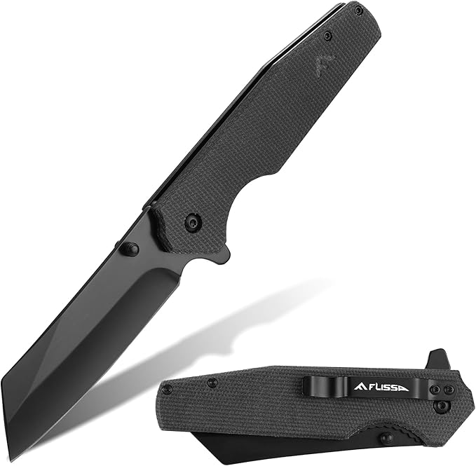 FLISSA Pocket Knife, 3.5" Folding Stonewash Blade Tactical Knife, Micarta Handle, for Outdoor
