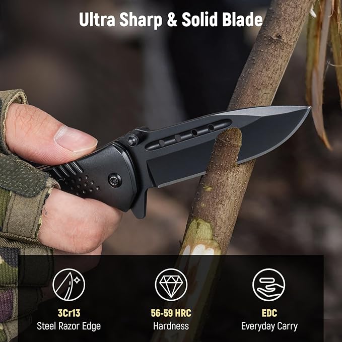 Pocket Knife for Men - 2.98" Sharp Blade Wood Handle Pocket Folding Knives with Clip, Glass Breaker