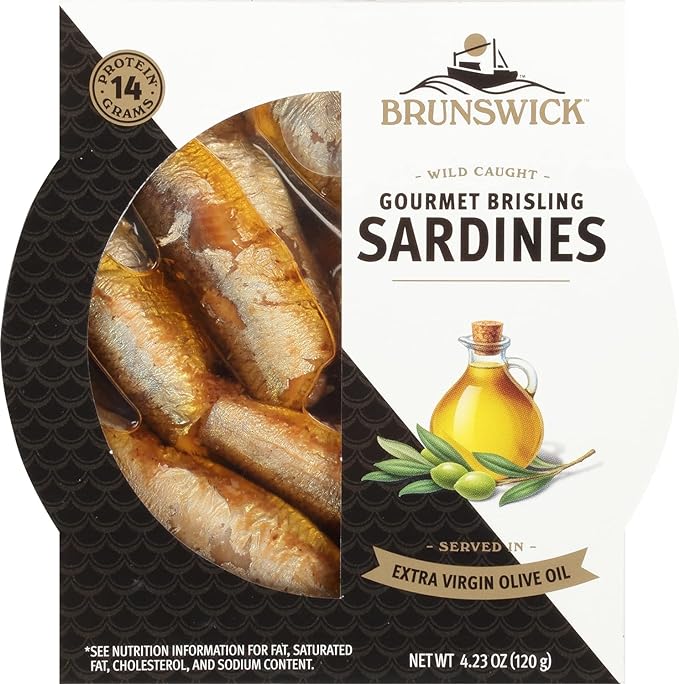 Brunswick Wild Caught Gourmet Brisling Sardines in Extra Virgin Olive Oil, 4.23 oz Can - Wild
