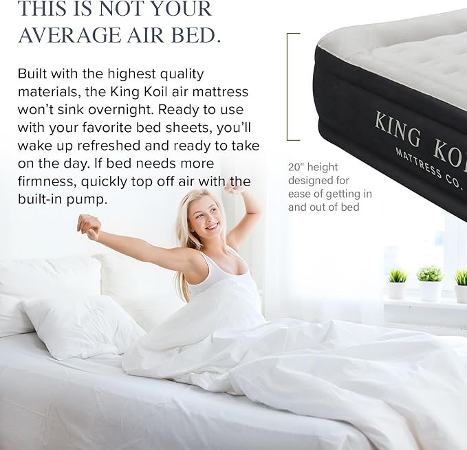 King Koil Luxury Full Size Plush Pillow Top Air Mattress with Built-in High-Speed Pump for Home