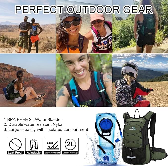 15L Insulated Hydration Backpack Pack with 2L Water Bladder Lightweight Hiking Backpack Bag for