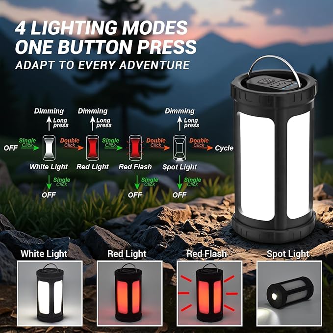 Camping Lantern Rechargeable 150Hr Runtime, 600LM Ultra Bright 360° COB Camping Light, IPX7