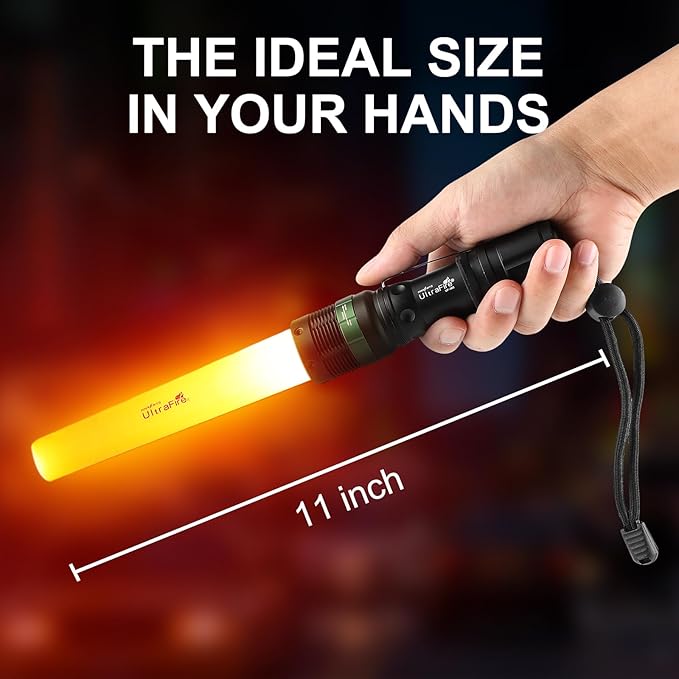 ULTRAFIRE 2pc 11-Inch Signal Traffic Wand Safty LED Flashlight 250 Lumen, Red Flashing Mode, Wrist