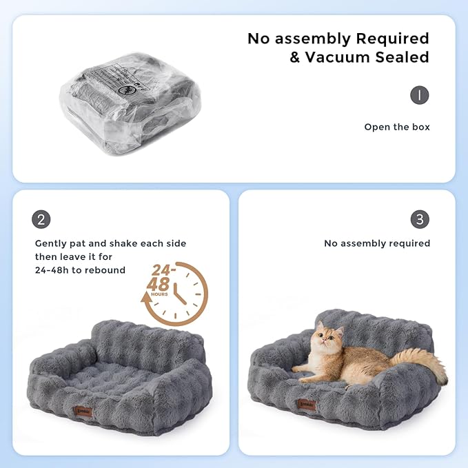 Cat Couch Bed for Indoor Cats - Orthopedic Cat Sofa with Supportive Egg Foam, Fluffy Cute Faux Fur