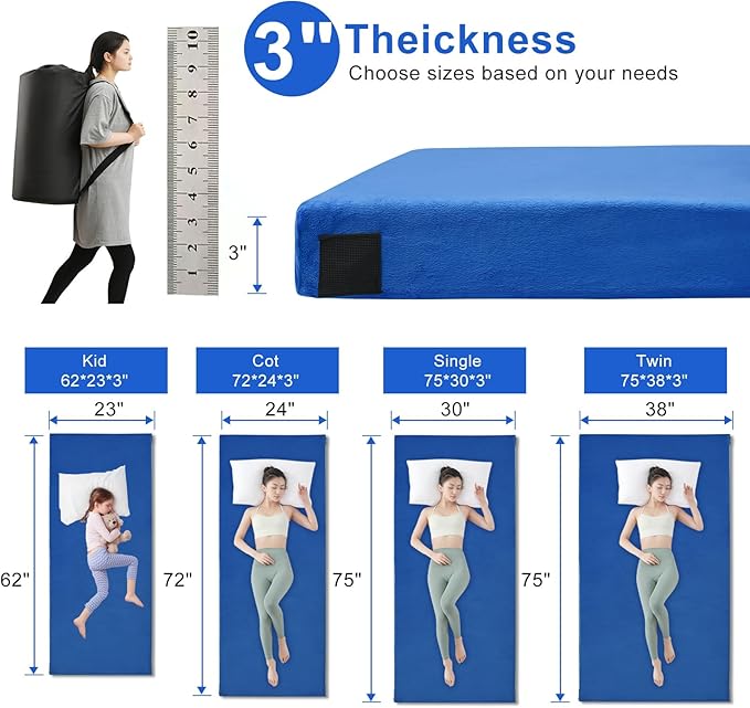 Memory Foam Camping Mattress pad, Comfortable Thick Floor Sleeping Mat for Adults with Waterproof