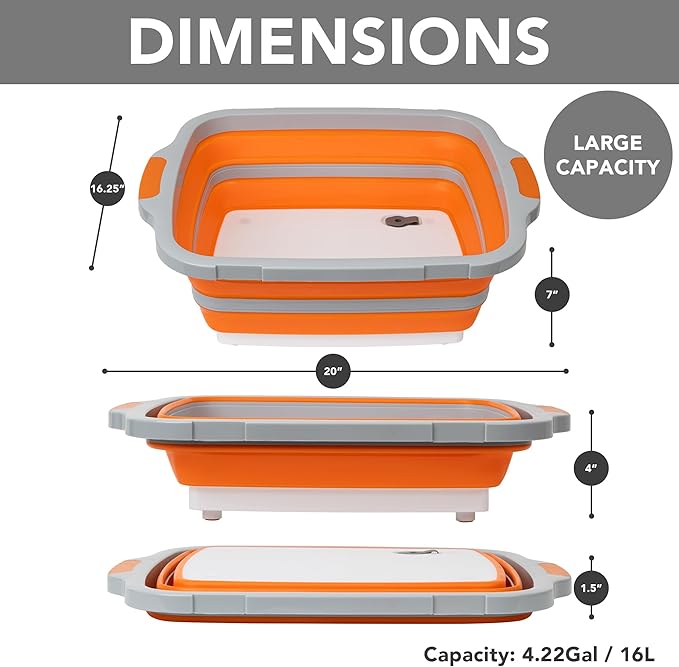 EJKJ Collapsible Cutting Board & Grill Caddy with Lid – Multifunctional Silicone Dish Tub & Food