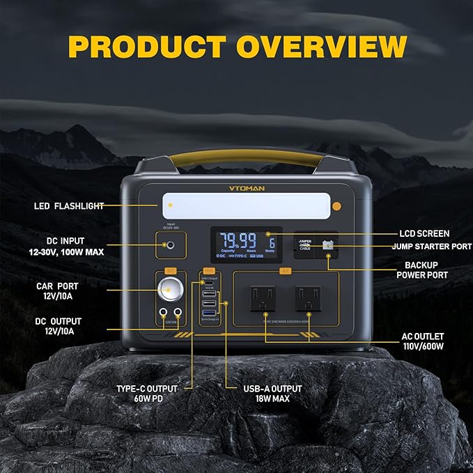 VTOMAN Jump 600X Portable Power Station 600W, 299Wh Solar Generator LiFePO4 Battery Power Station